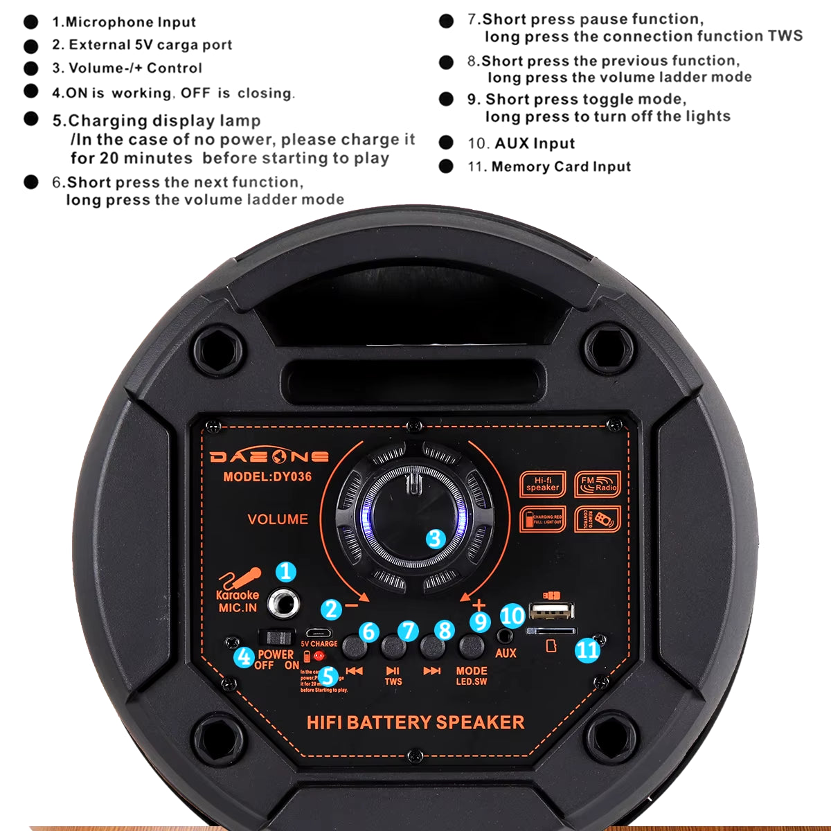 4000W LED Party Party Speaker 6.5 Inch Subwoofer Outdoor Portable FM Bluetooth Speakers with Wired Microphone Column Bass Sound