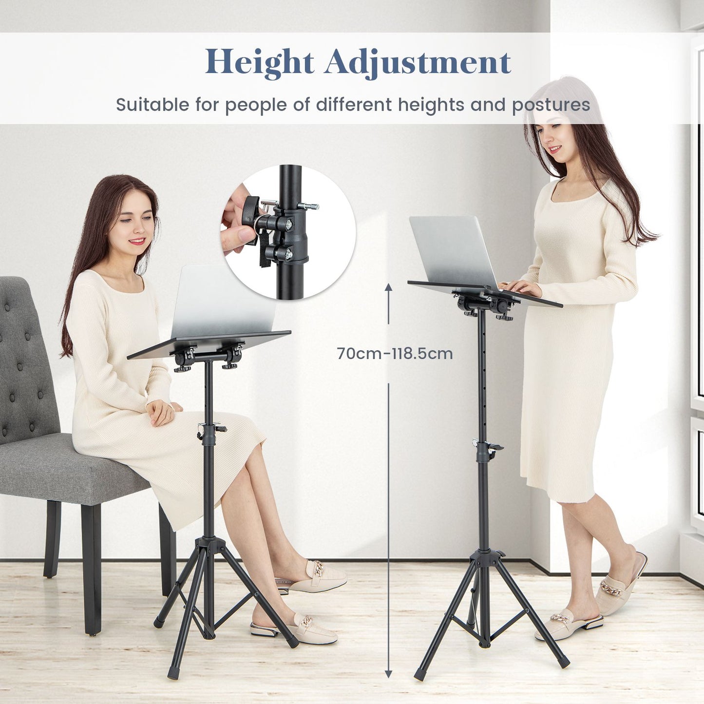 Portable Projector Stand Tripod with Adjustable Height and Tilt