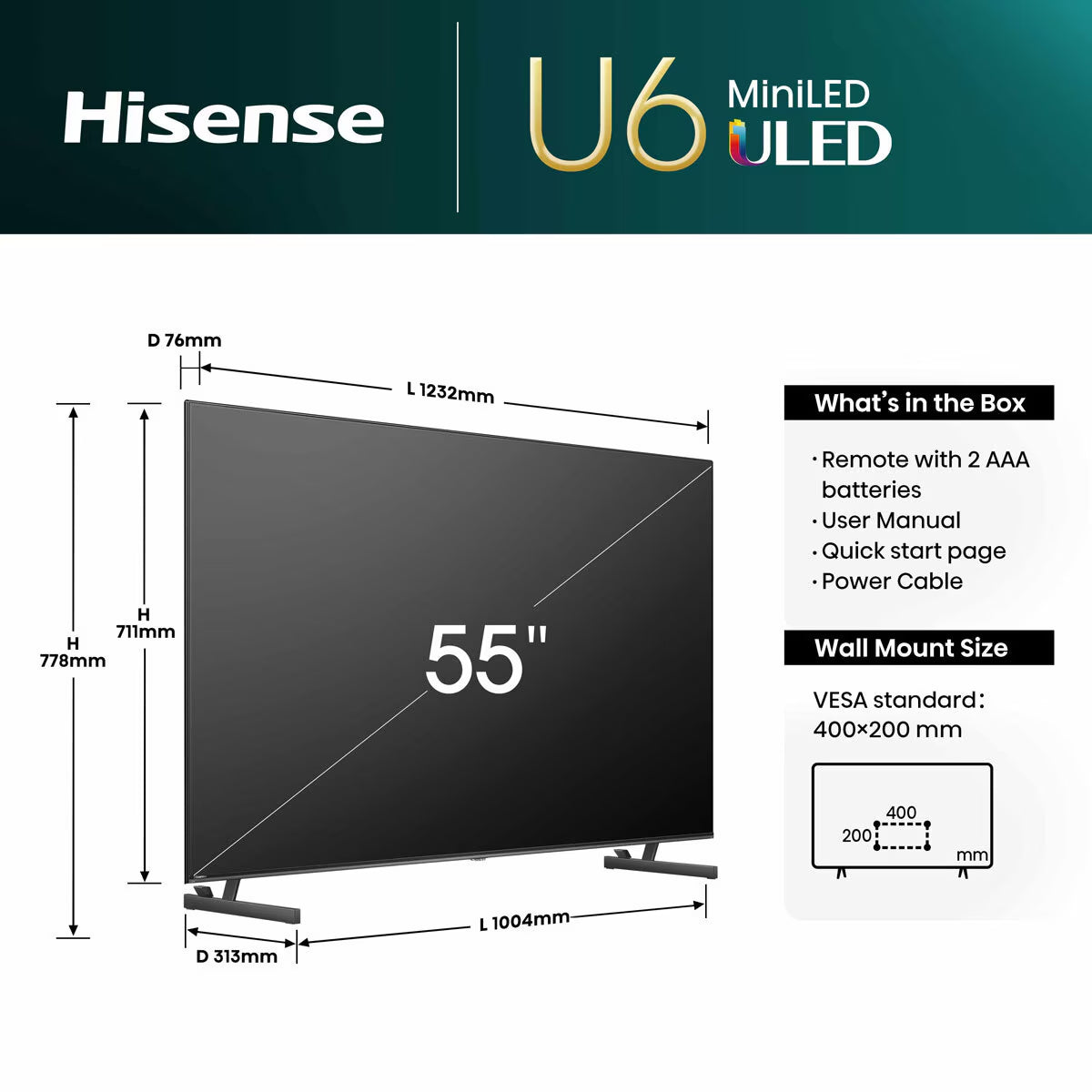 55U6NQTUK 55 Inch Mini LED Freely Smart TV