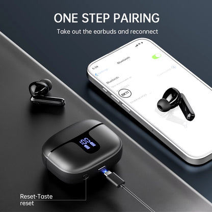 Wireless Earbuds with Bluetooth 5.3, In-Ear Headphones Featuring 4 ENC Mics and 40 Hours of Playtime, LED Display Included.