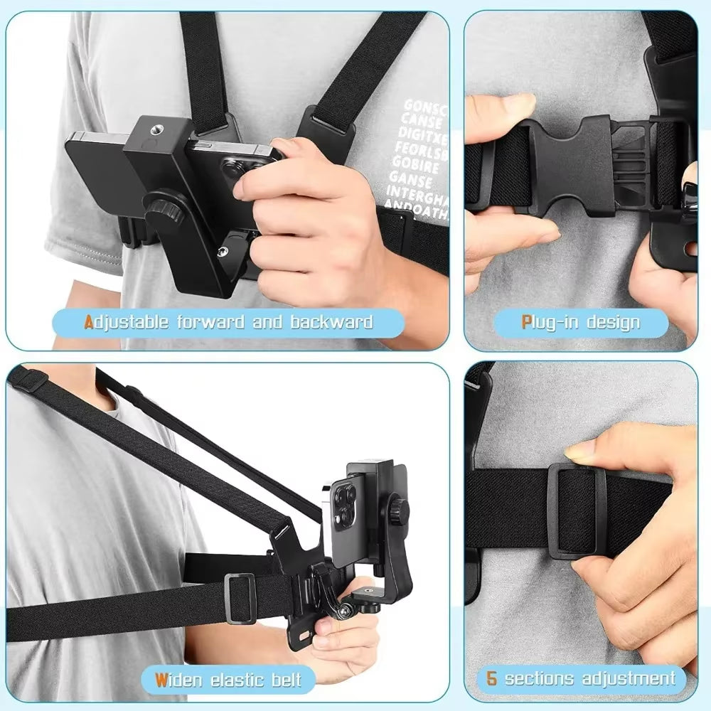 1 PC Adjustable Phone Clip Holder with Chest Strap Fixation Bracket for Sport Camera Mobile Phone Camera Black Holder Accessory