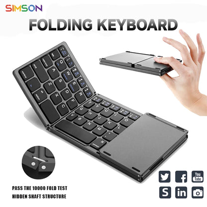 B033 Mini Wireless Keyboard Bluetooth Touchpad Portable Magnetic Triple Folding Keyboard for Windows Android IOS Ipad Phone